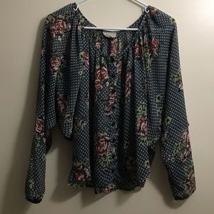 Polkadots & flower long sleeve blouse.